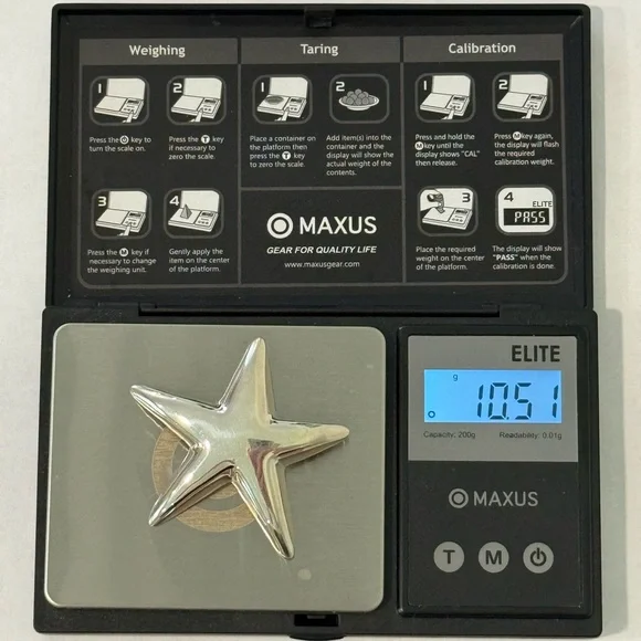 Vintage 925 Sterling Silver Star Starfish Brooch Jewelry Women’s Puffy - Picture 10 of 10